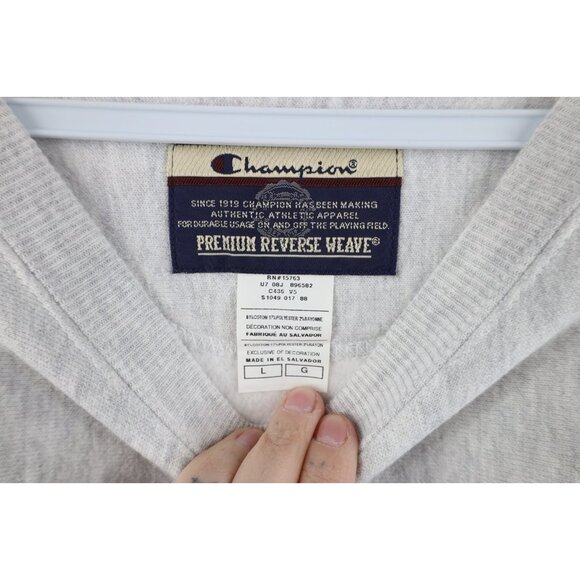 Vtg 90s Champion Reverse Weave Mens Large OMG Roofing Crewneck Sweatshirt Gray - Picture 8 of 12